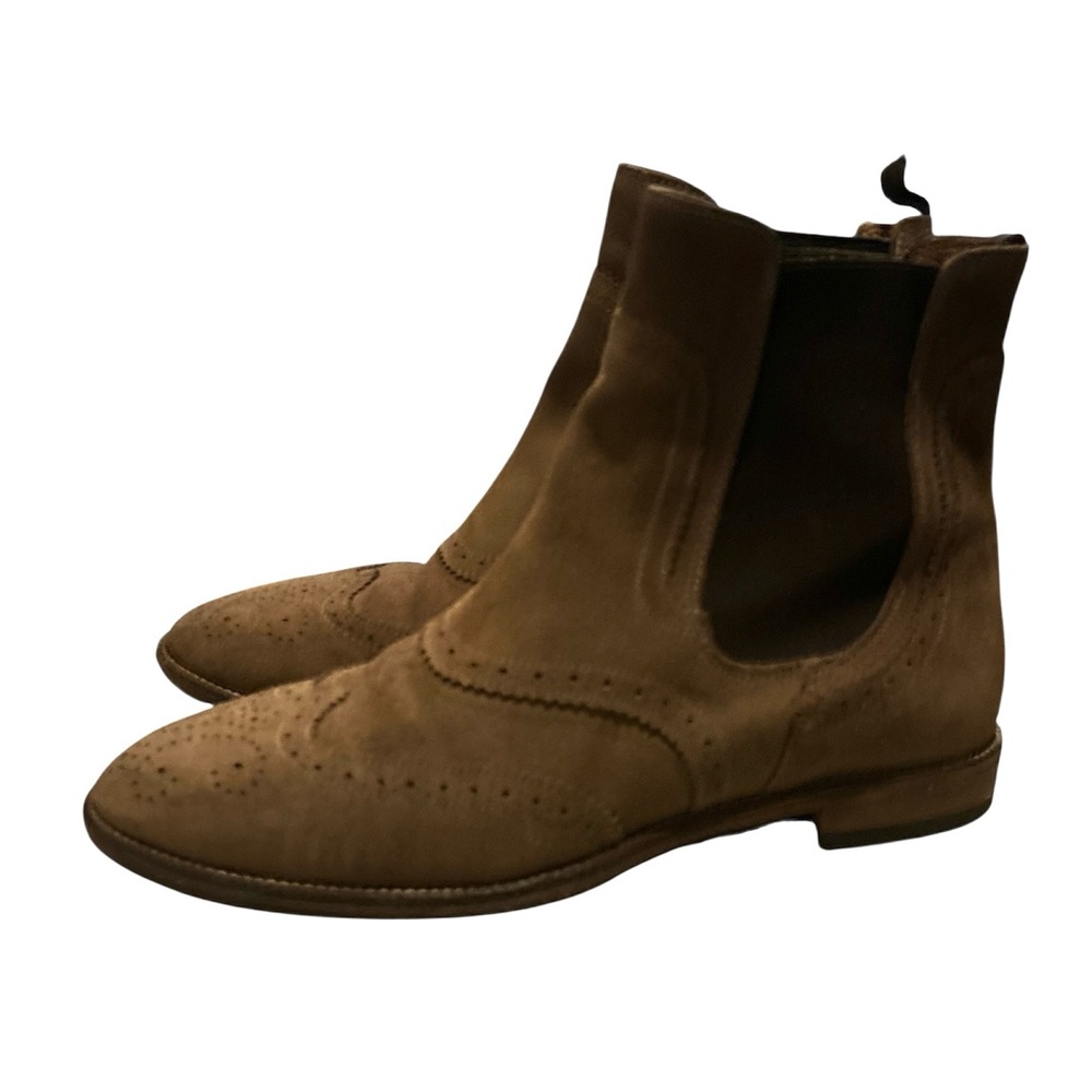 Massimo Dutti Tan Suede Brogue Chelsea Ankle Boots